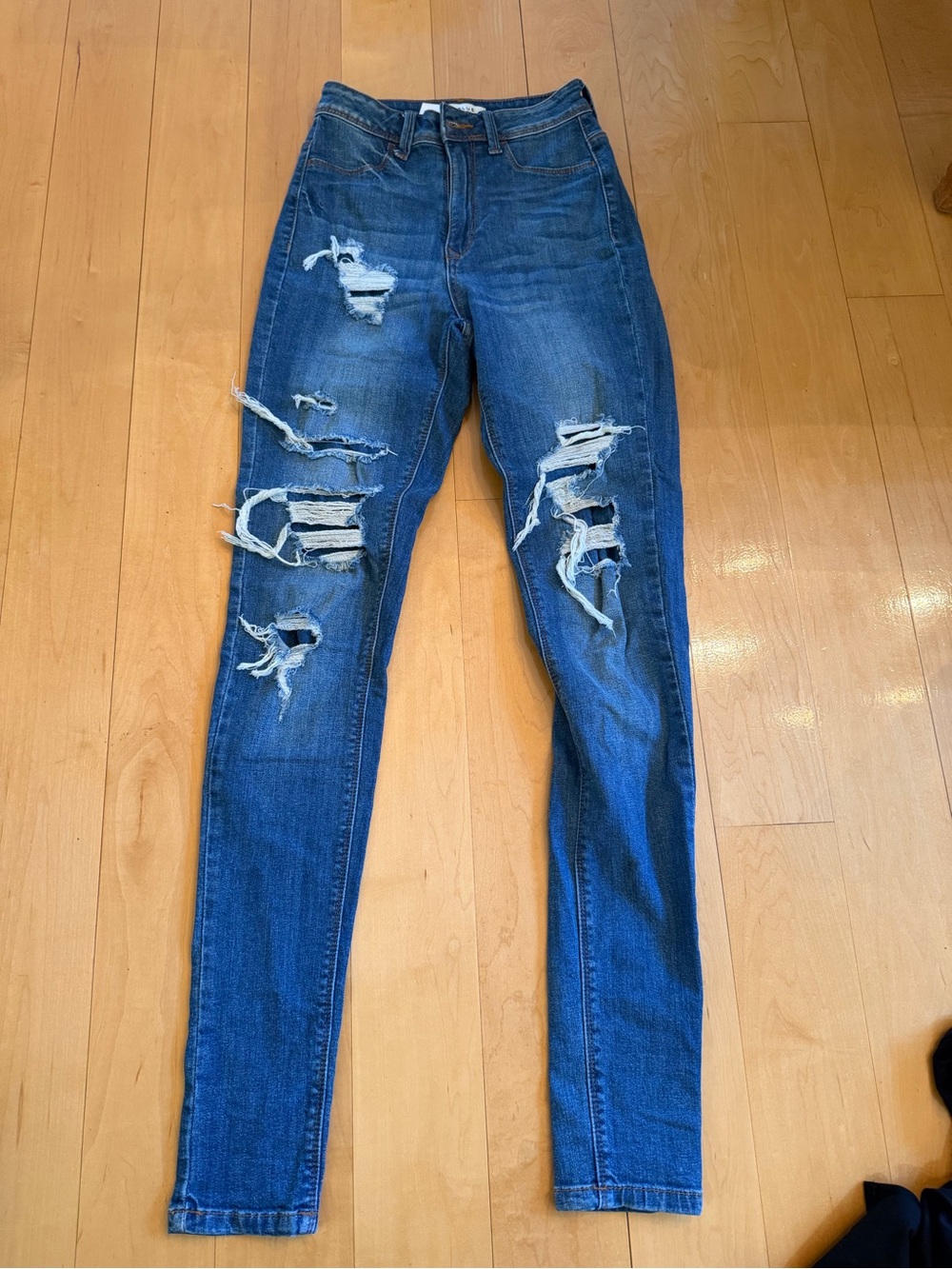 Fashion Nova Dark Blue Ripped Skinny Jeans